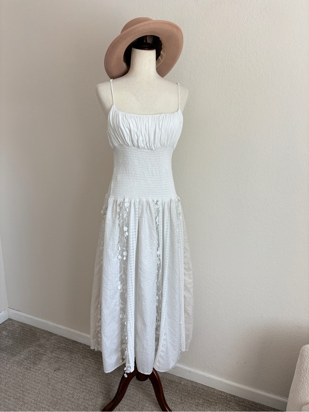 Anthropologie Maeve Sleeveless Embellished Smocked Midi Dress - Picture 9 of 13